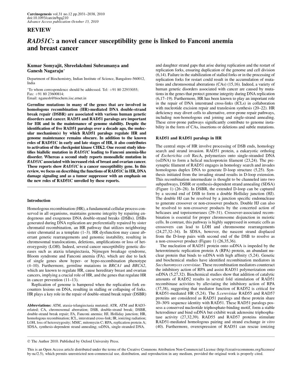 RAD51C: a Novel Cancer Susceptibility Gene Is Linked to Fanconi Anemia and Breast Cancer