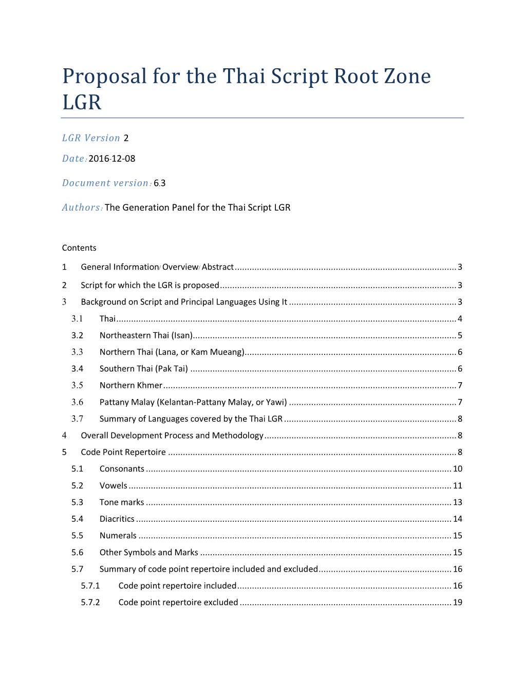 Proposal for the Thai Script Root Zone LGR