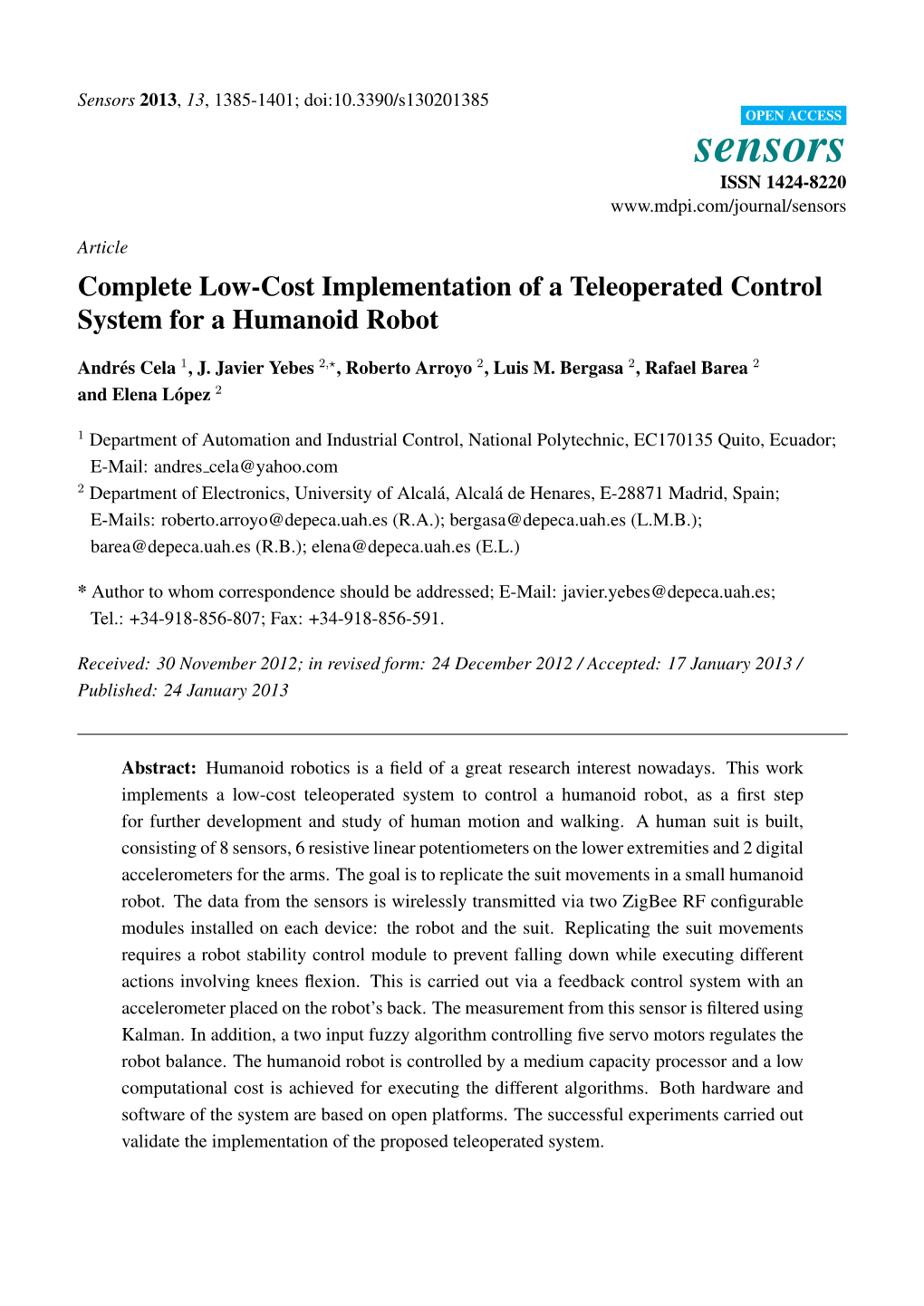 Complete Low-Cost Implementation of a Teleoperated Control System for a Humanoid Robot