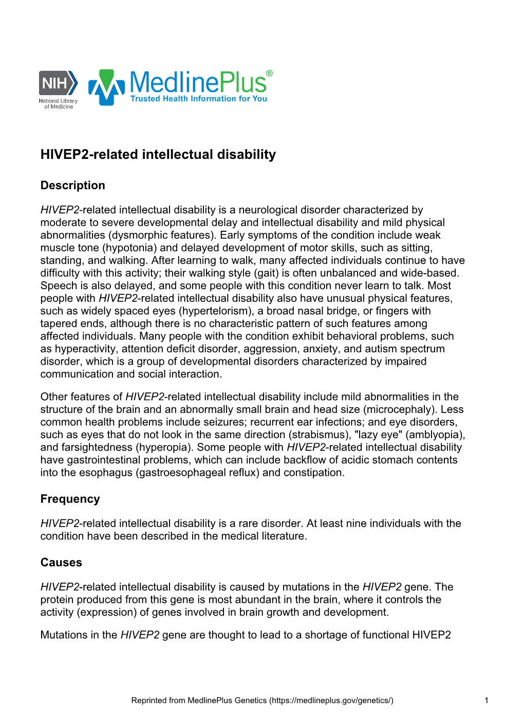 HIVEP2-Related Intellectual Disability