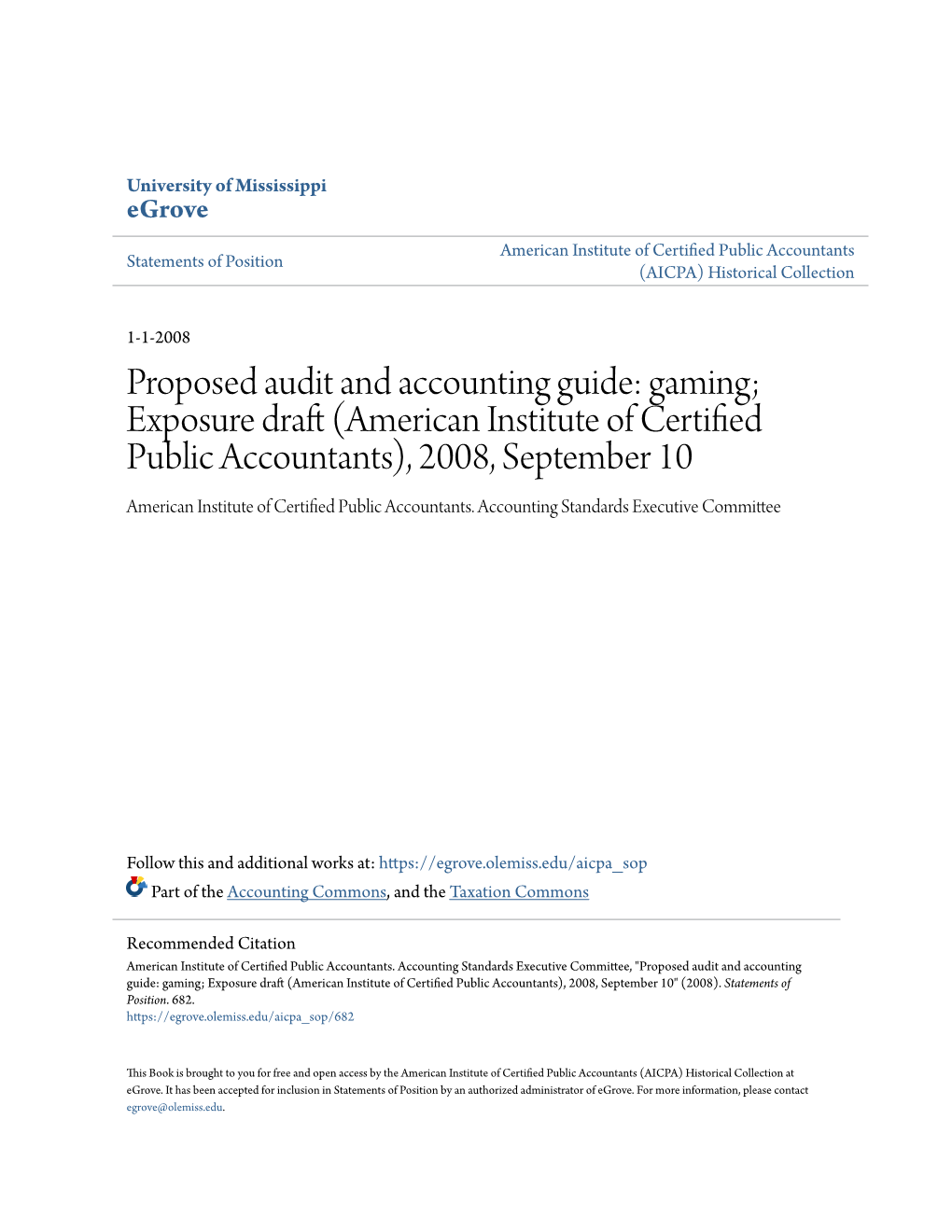 Proposed Audit and Accounting Guide: Gaming