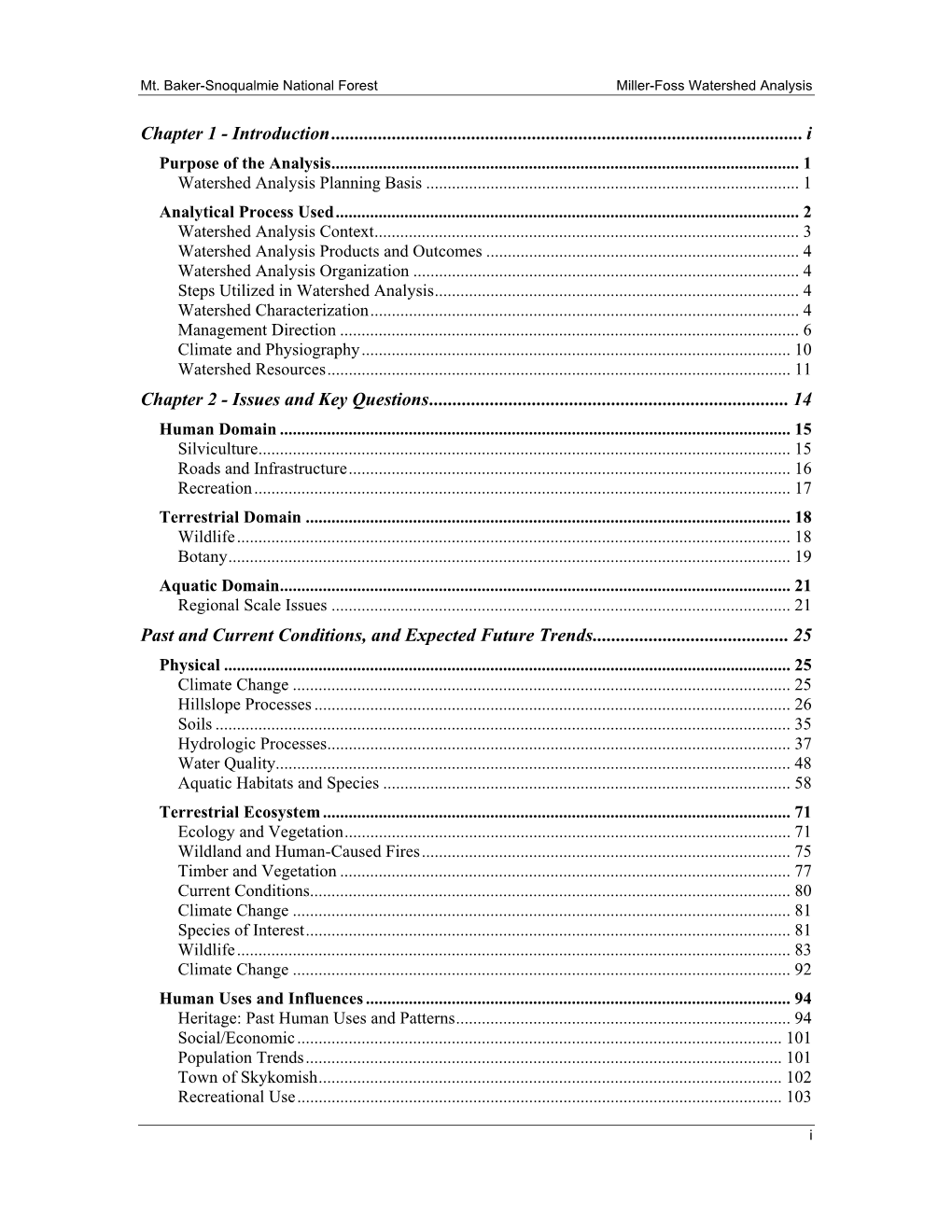 Miller-Foss Watershed Analysis