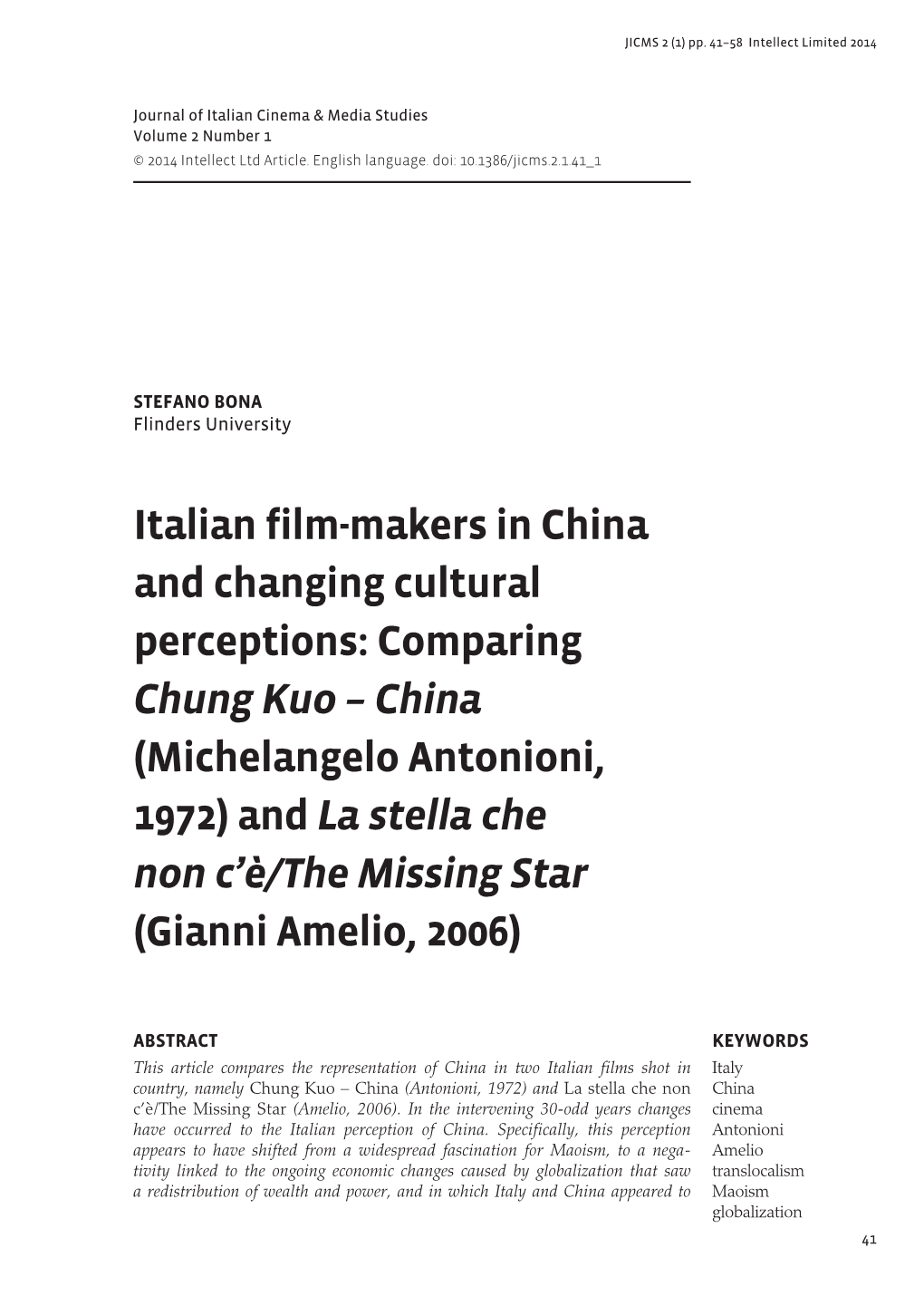 Italian Film-Makers in China and Changing Cultural Perceptions