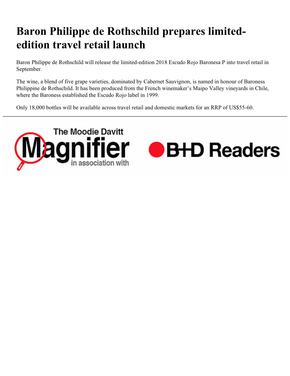 Baron Philippe De Rothschild Prepares Limited- Edition Travel Retail Launch