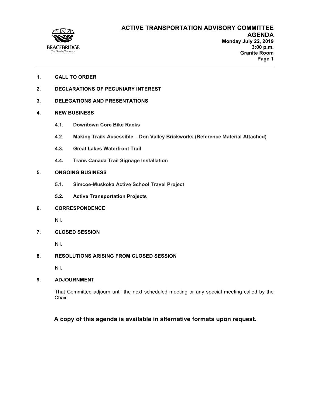 ACTIVE TRANSPORTATION ADVISORY COMMITTEE AGENDA Monday July 22, 2019 3:00 P.M