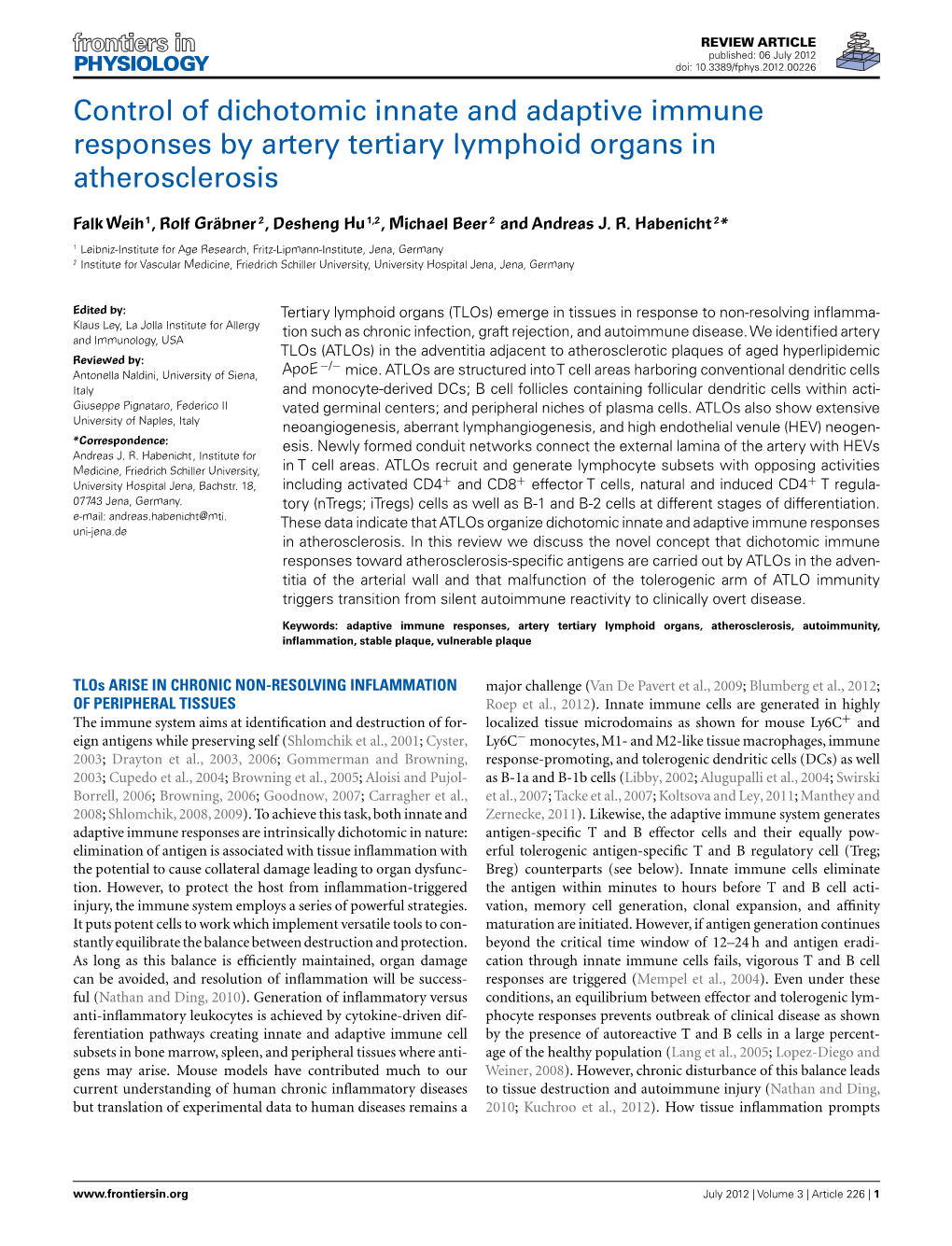 Control of Dichotomic Innate and Adaptive Immune Responses by Artery Tertiary Lymphoid Organs in Atherosclerosis