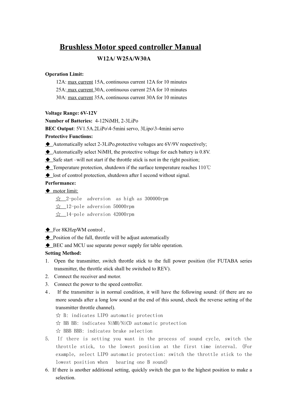 Brushless Motor Speed Controller Manual