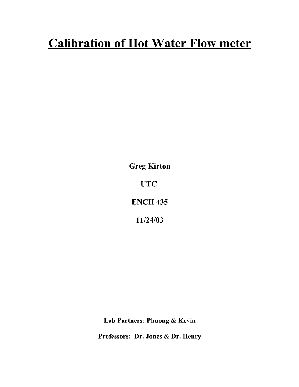 Calibration of Hot Water Flow Meter