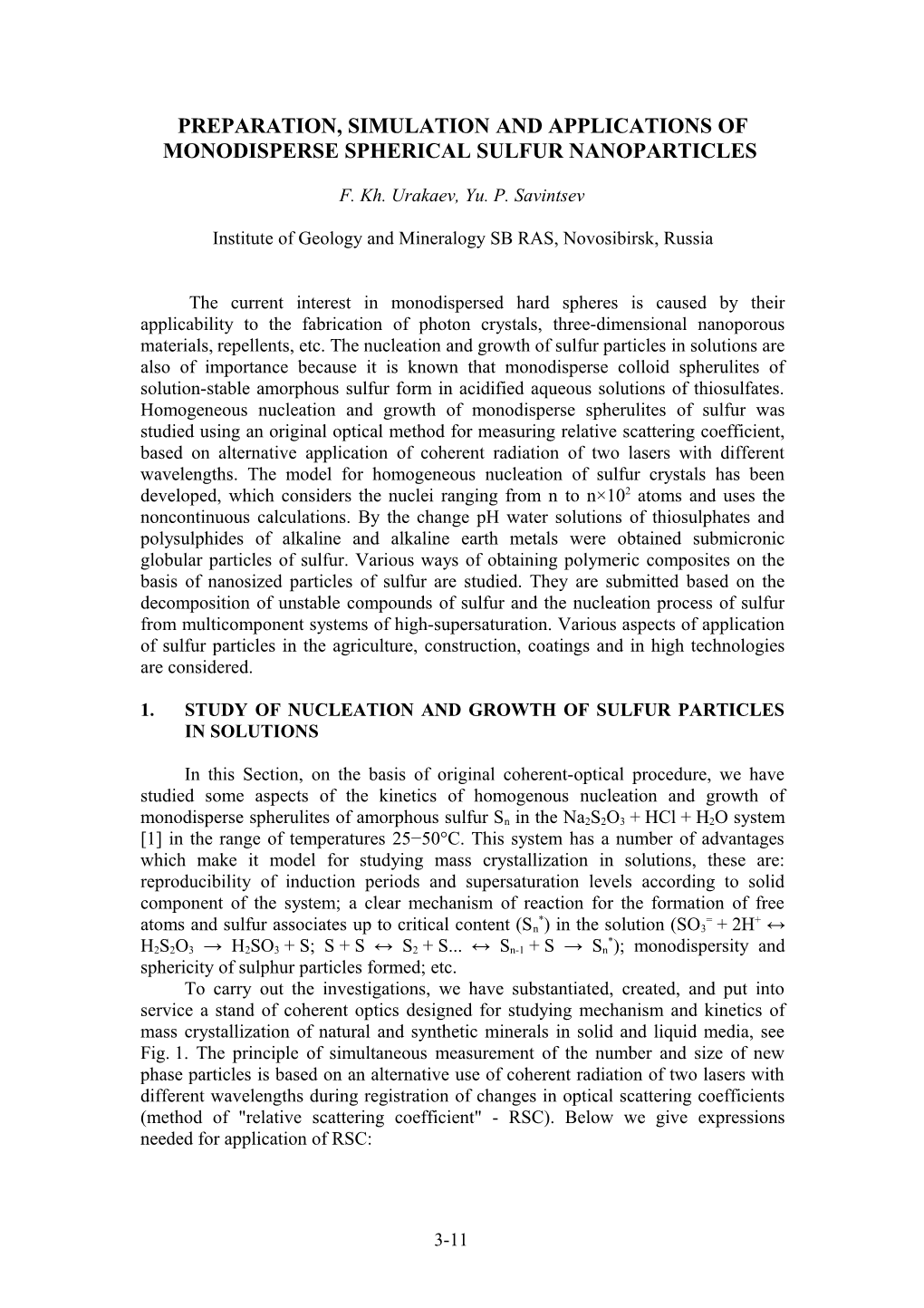 Preparation, Simulation And Applications Of Monodisperse Spherical Sulfur Nanoparticles