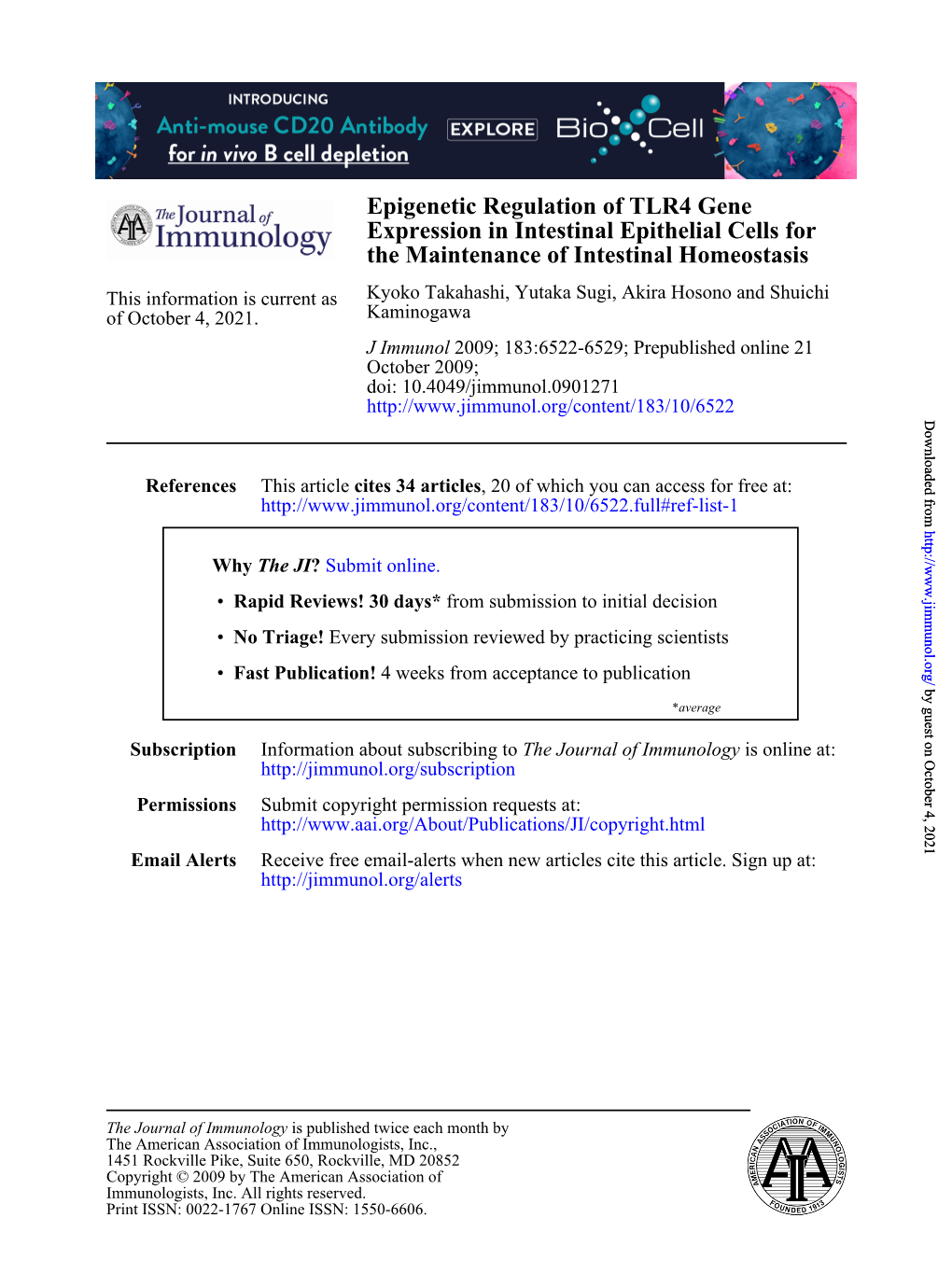 The Maintenance of Intestinal Homeostasis Expression In