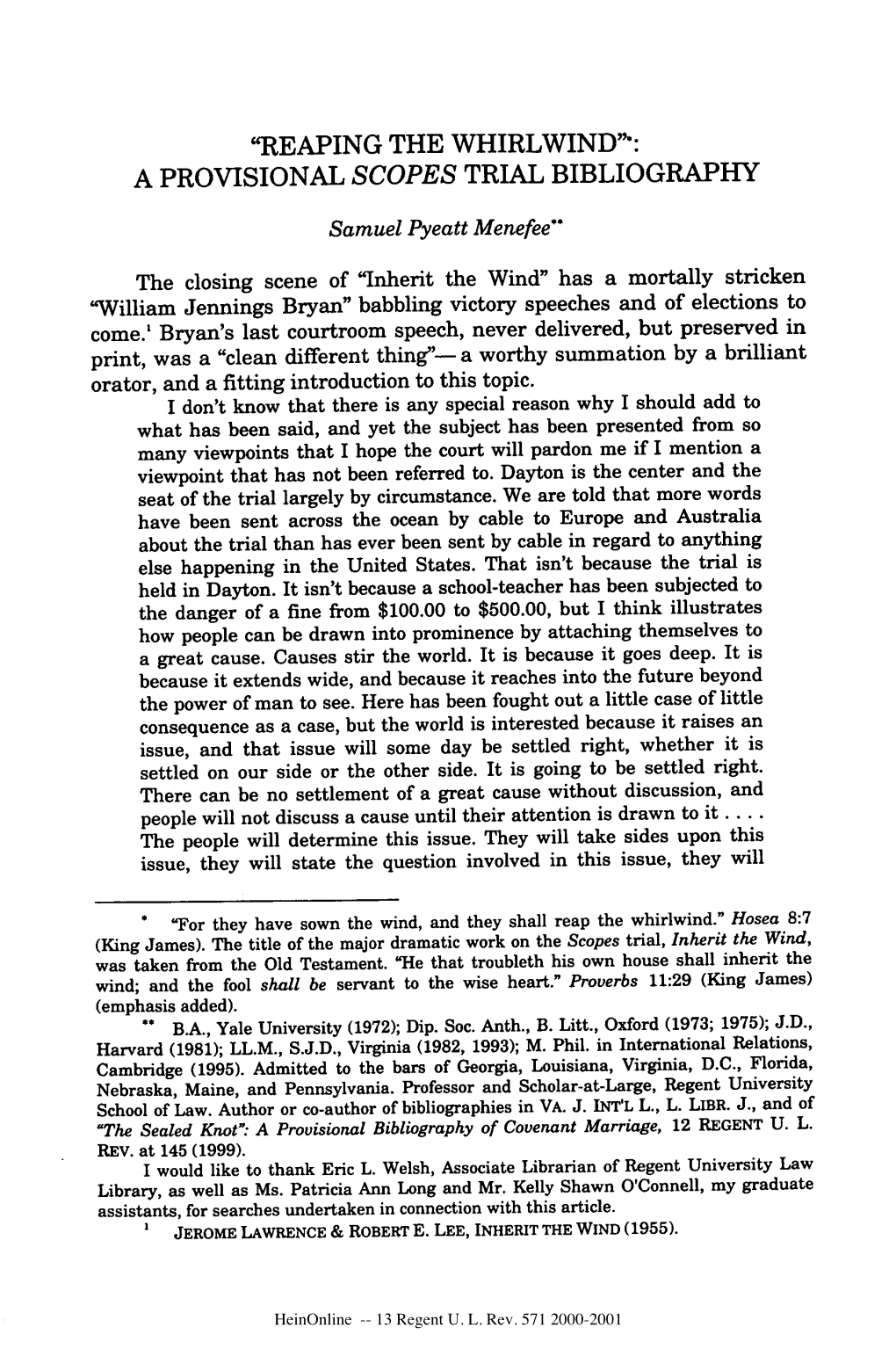 "Reaping the Whirlwind": a Provisional Scopes Trial Bibliography