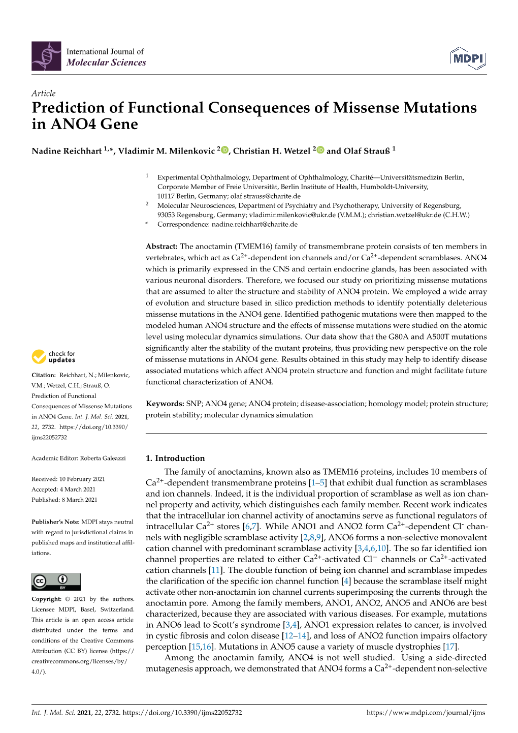 Prediction of Functional Consequences of Missense Mutations in ANO4 Gene