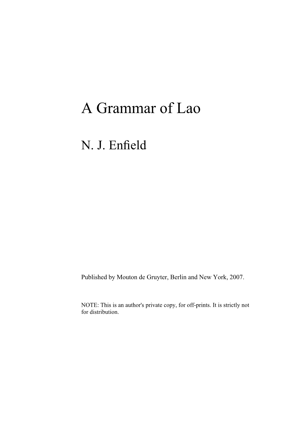 A Grammar of Lao