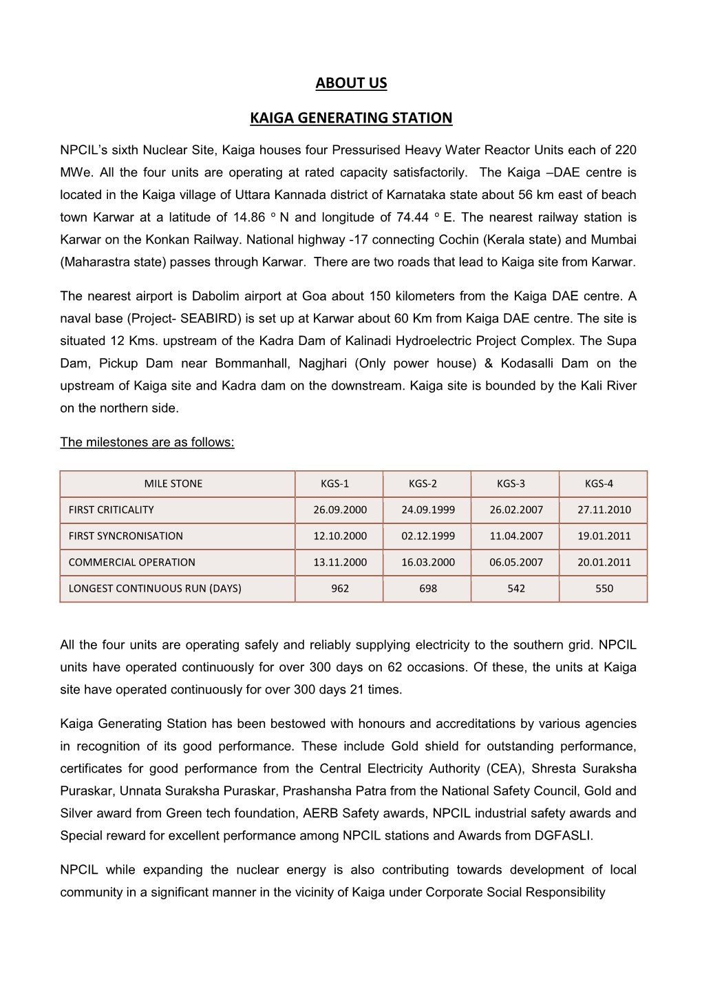 About Us Kaiga Generating Station