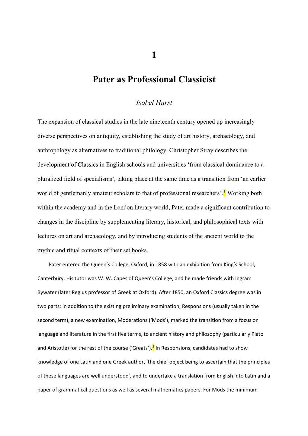 1 Pater As Professional Classicist