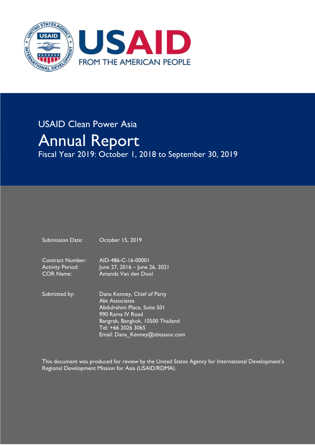 USAID Clean Power Asia Annual Report Fiscal Year 2019: October 1, 2018 to September 30, 2019