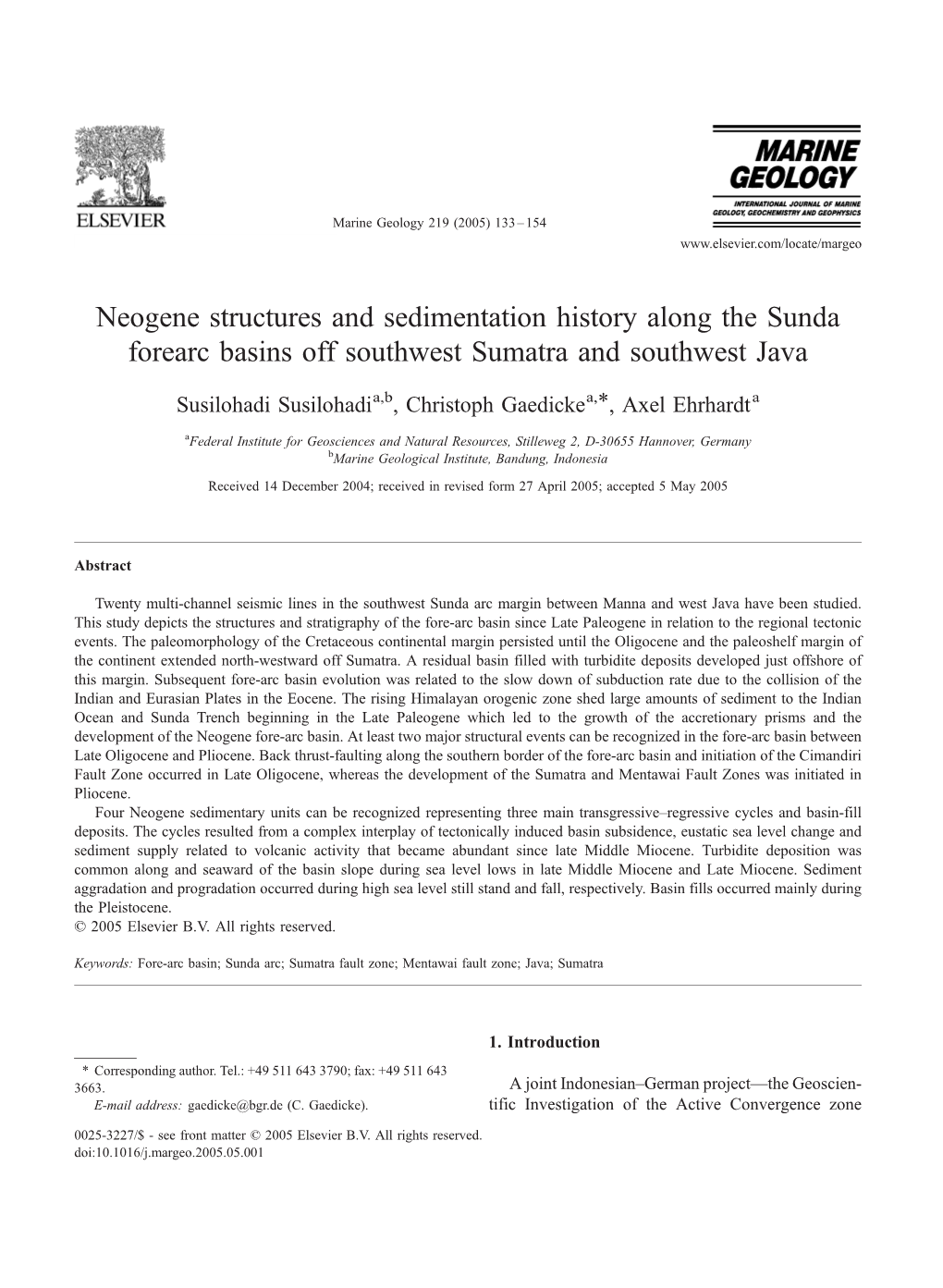 Neogene Structures and Sedimentation History Along the Sunda Forearc Basins Off Southwest Sumatra and Southwest Java