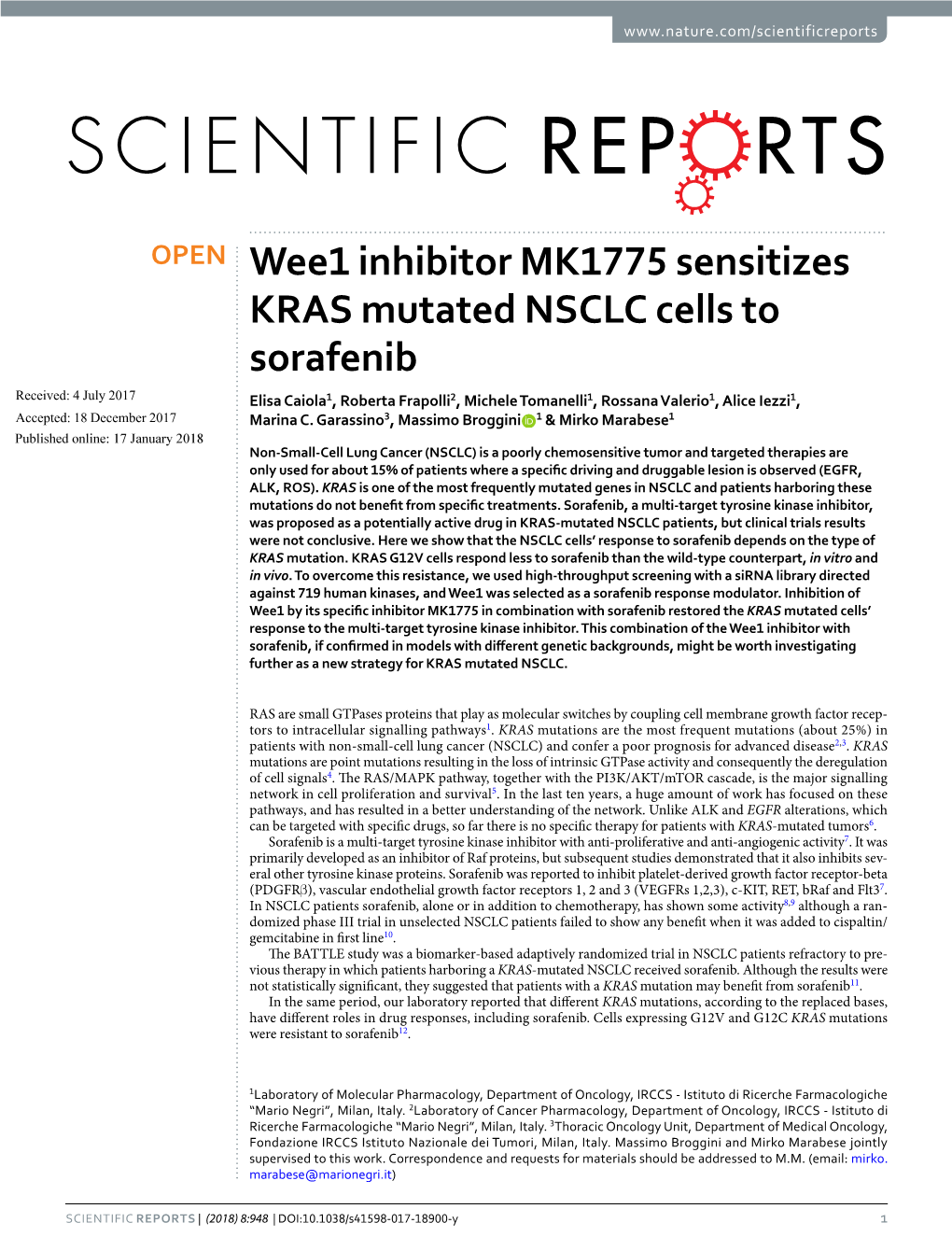 Wee1 Inhibitor MK1775 Sensitizes KRAS Mutated NSCLC Cells To