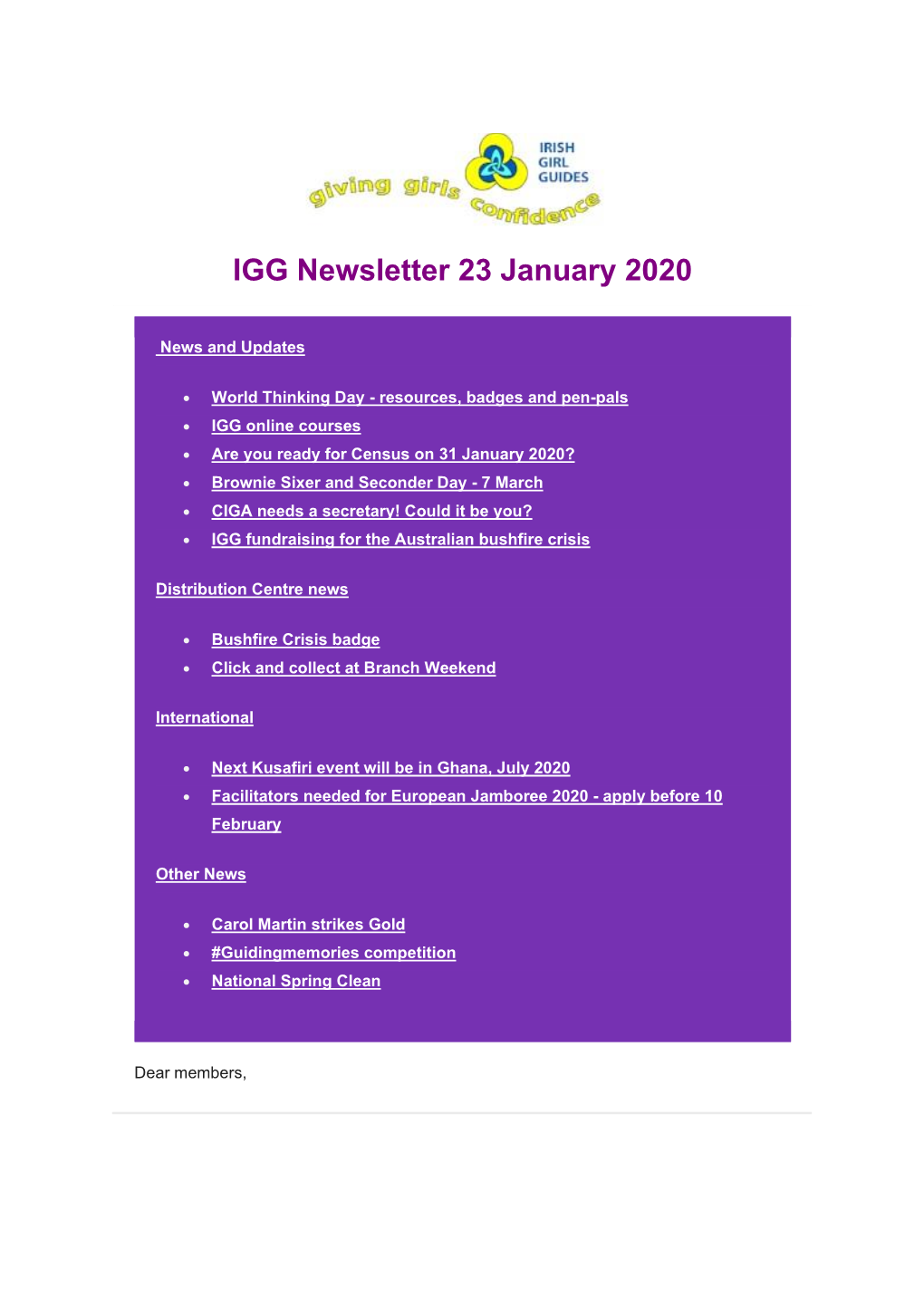IGG Newsletter 23 January 2020