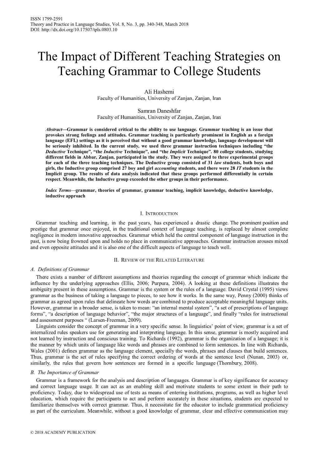 The Impact of Different Teaching Strategies on Teaching Grammar to College Students