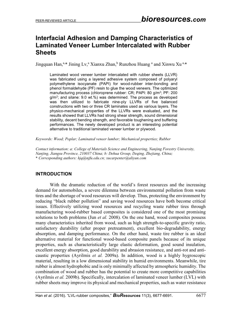 Interfacial Adhesion and Damping Characteristics of Laminated Veneer Lumber Intercalated with Rubber Sheets