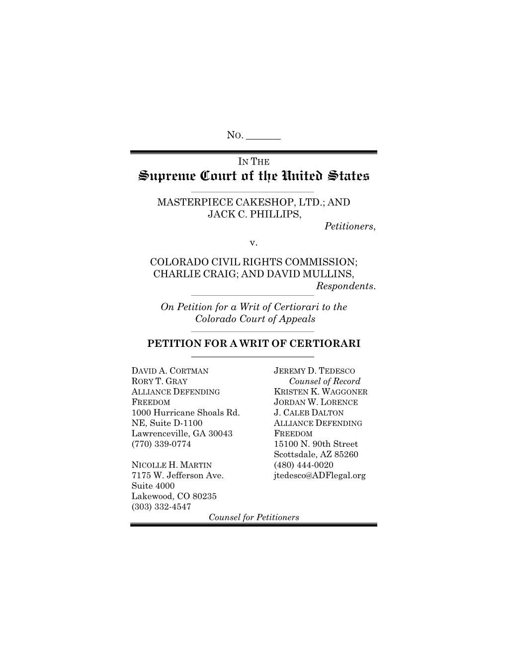 Petition for a Writ of Certiorari to the Colorado Court of Appeals