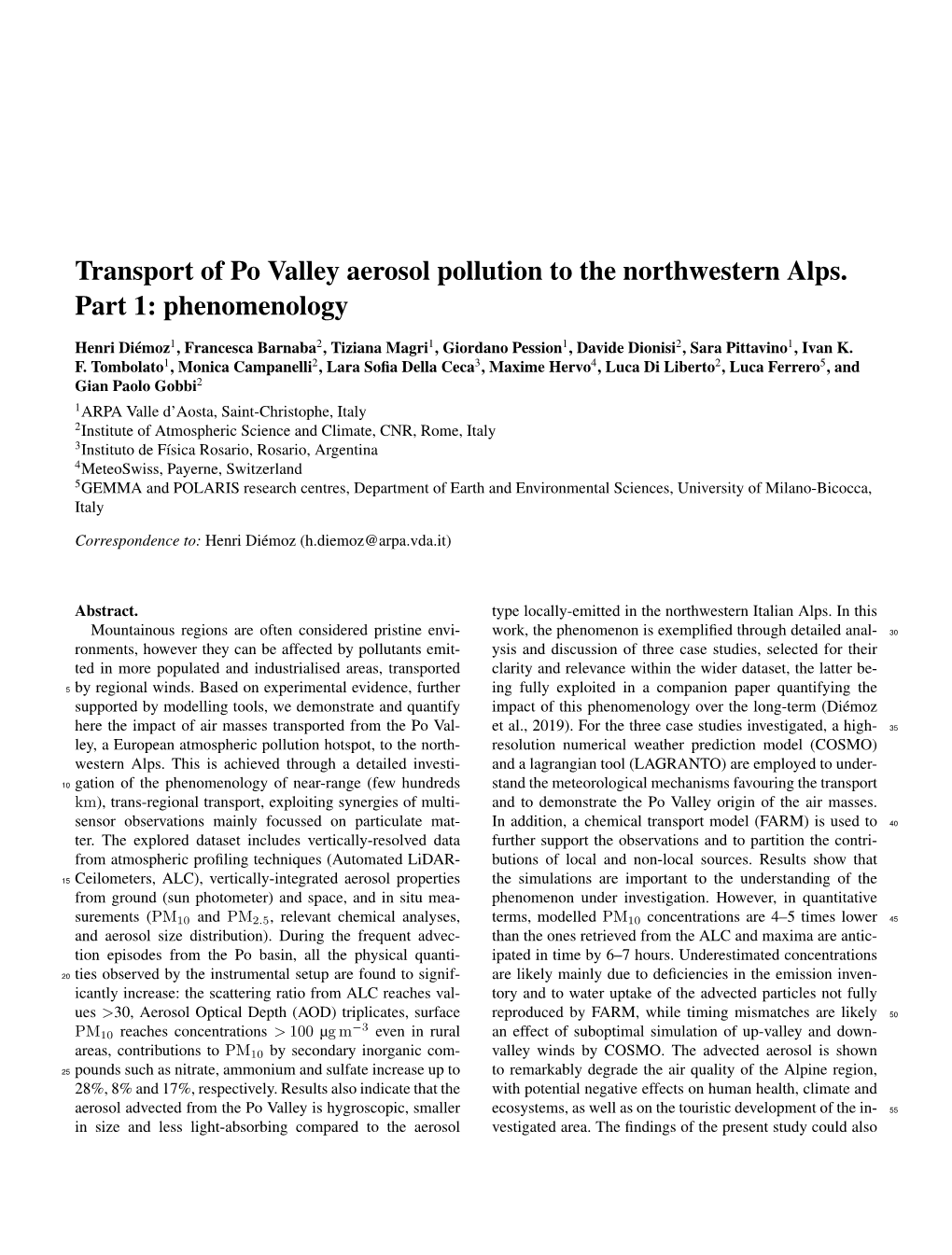 Transport of Po Valley Aerosol Pollution to the Northwestern Alps. Part 1: Phenomenology