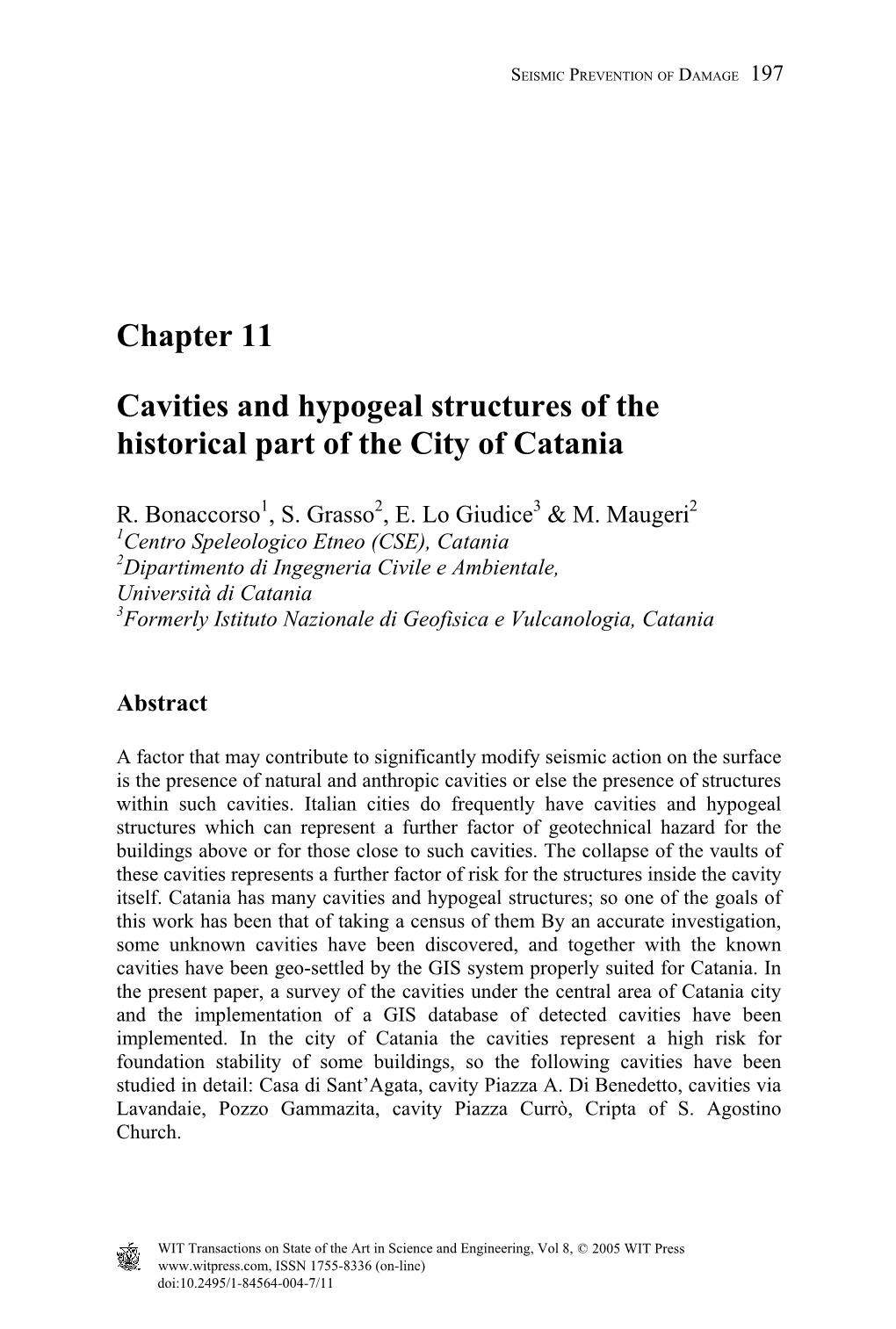 Chapter 11 Cavities and Hypogeal Structures of the Historical Part of The