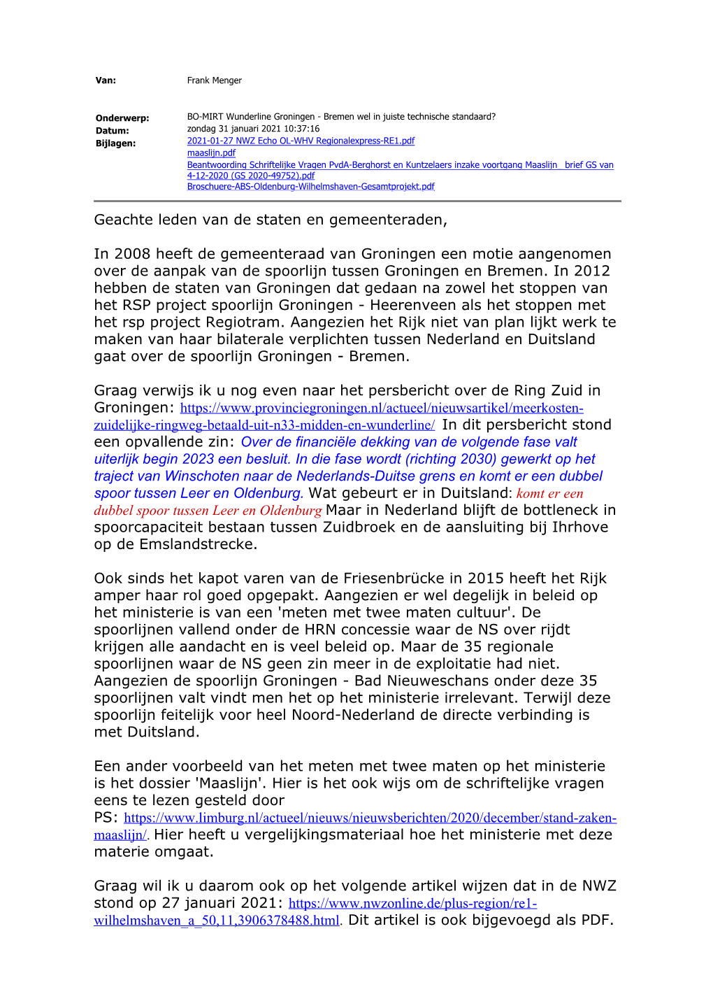 B10.Brief Van De Heer F. Menger Van 31 Januari 2021