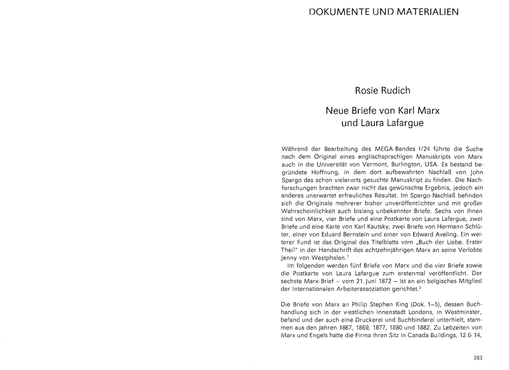 Rosie Rudich Neue Briefe Von Karl Marx Und Laura Lafargue