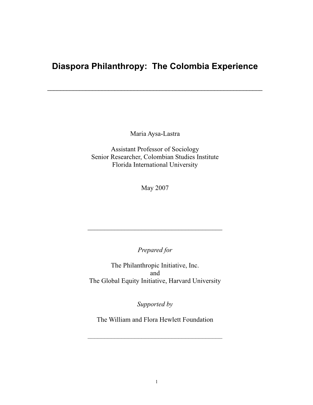 Diaspora Philanthropy: the Colombia Experience