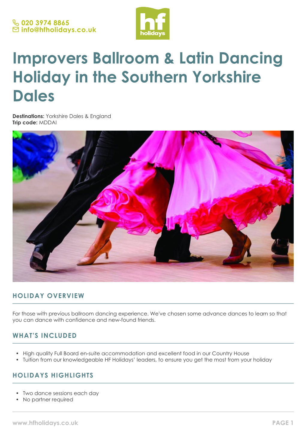 Improvers Ballroom & Latin Dancing Holiday in the Southern Yorkshire