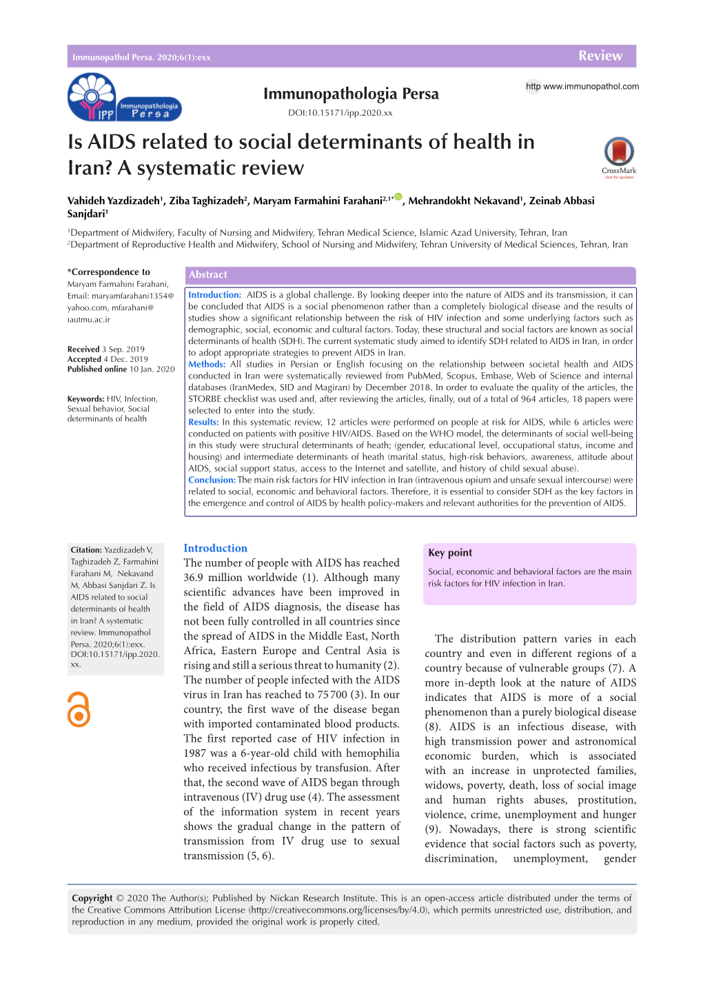 Is AIDS Related to Social Determinants of Health in Iran? a Systematic Review