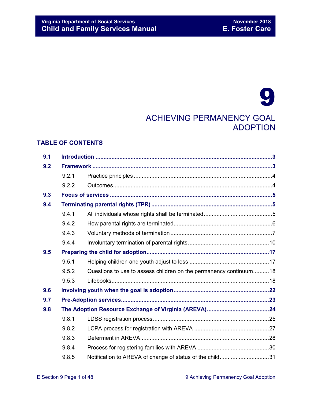 Section 9 Achieving Permanency Goal Adoption