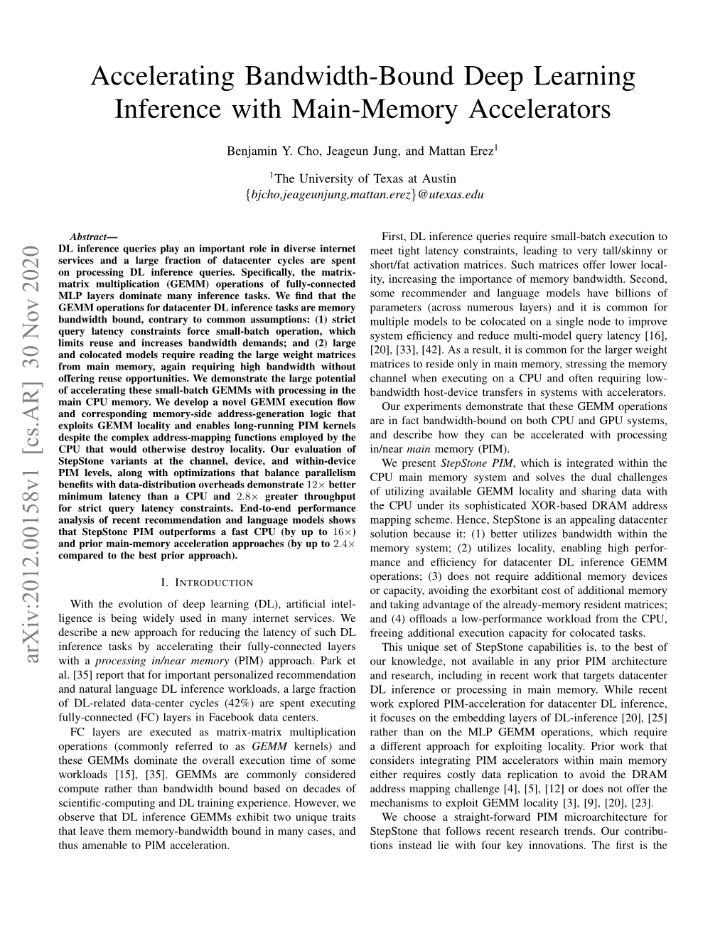 Accelerating Bandwidth-Bound Deep Learning Inference with Main-Memory Accelerators