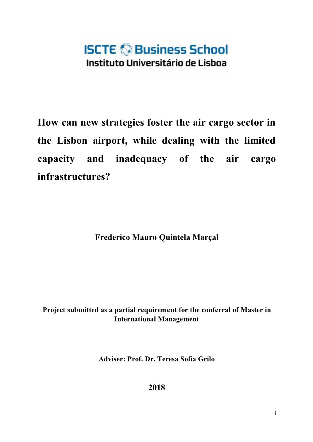 How Can New Strategies Foster the Air Cargo Sector in the Lisbon Airport, While Dealing with the Limited Capacity and Inadequacy of the Air Cargo Infrastructures?