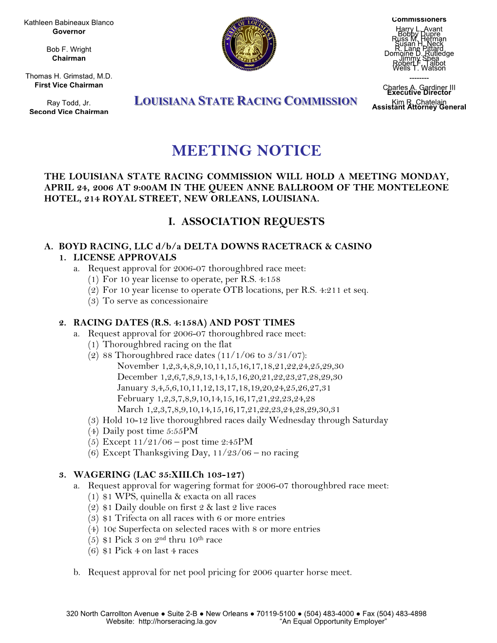 Meeting Notice 04-24-2006