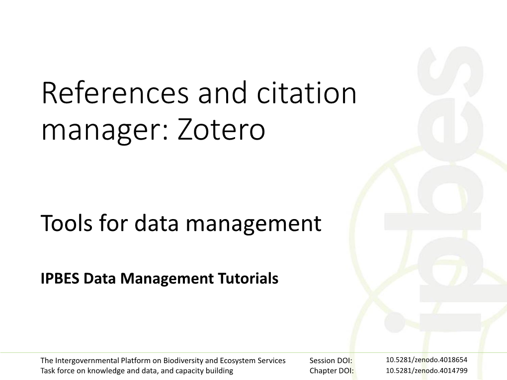 References and Citation Manager: Zotero