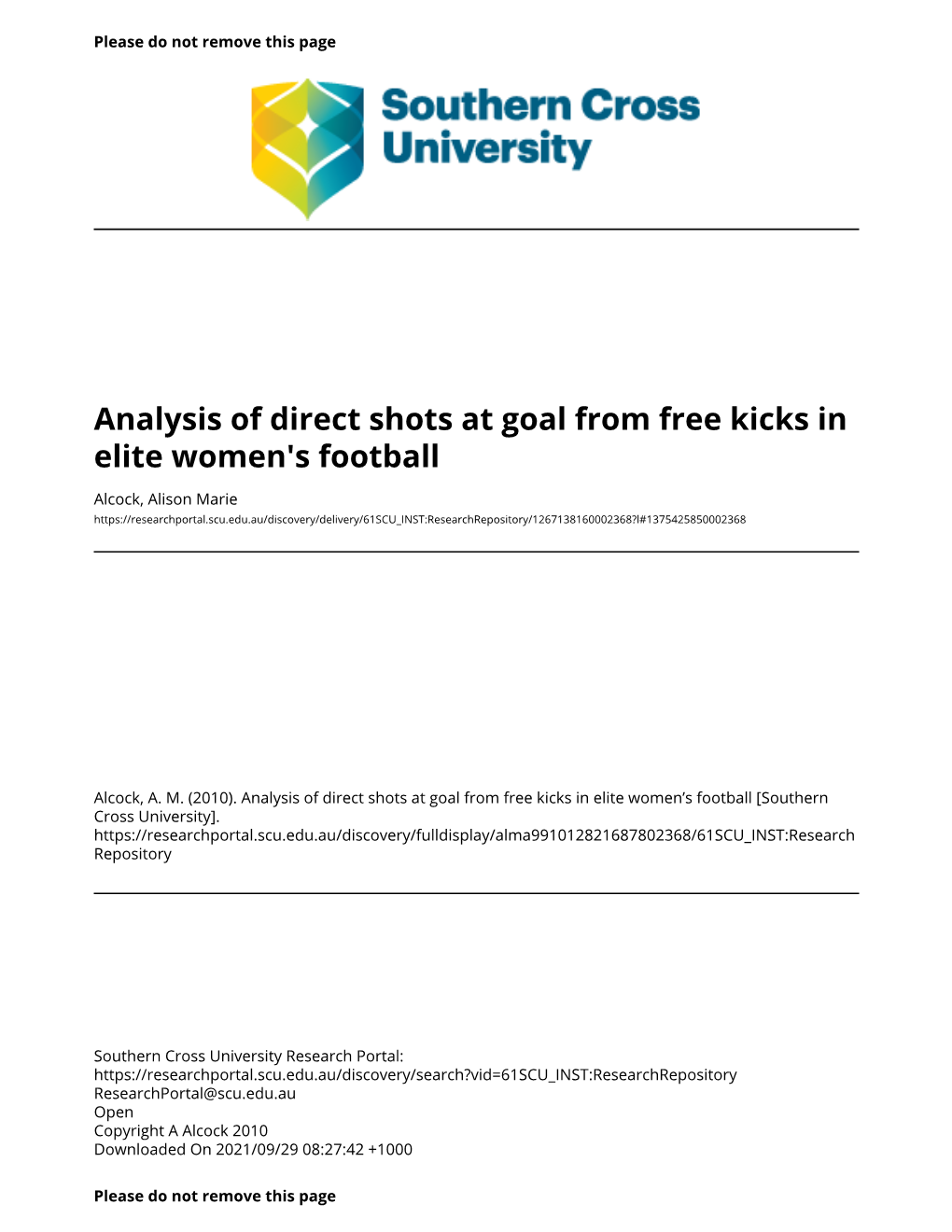 Analysis of Direct Shots at Goal from Free Kicks in Elite Women's Football