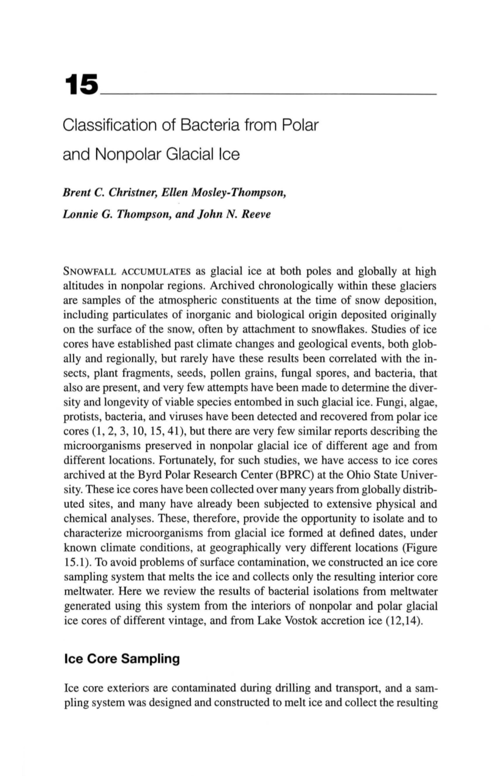 Classification of Bacteria from Polar and Nonpolar Glacial Ice