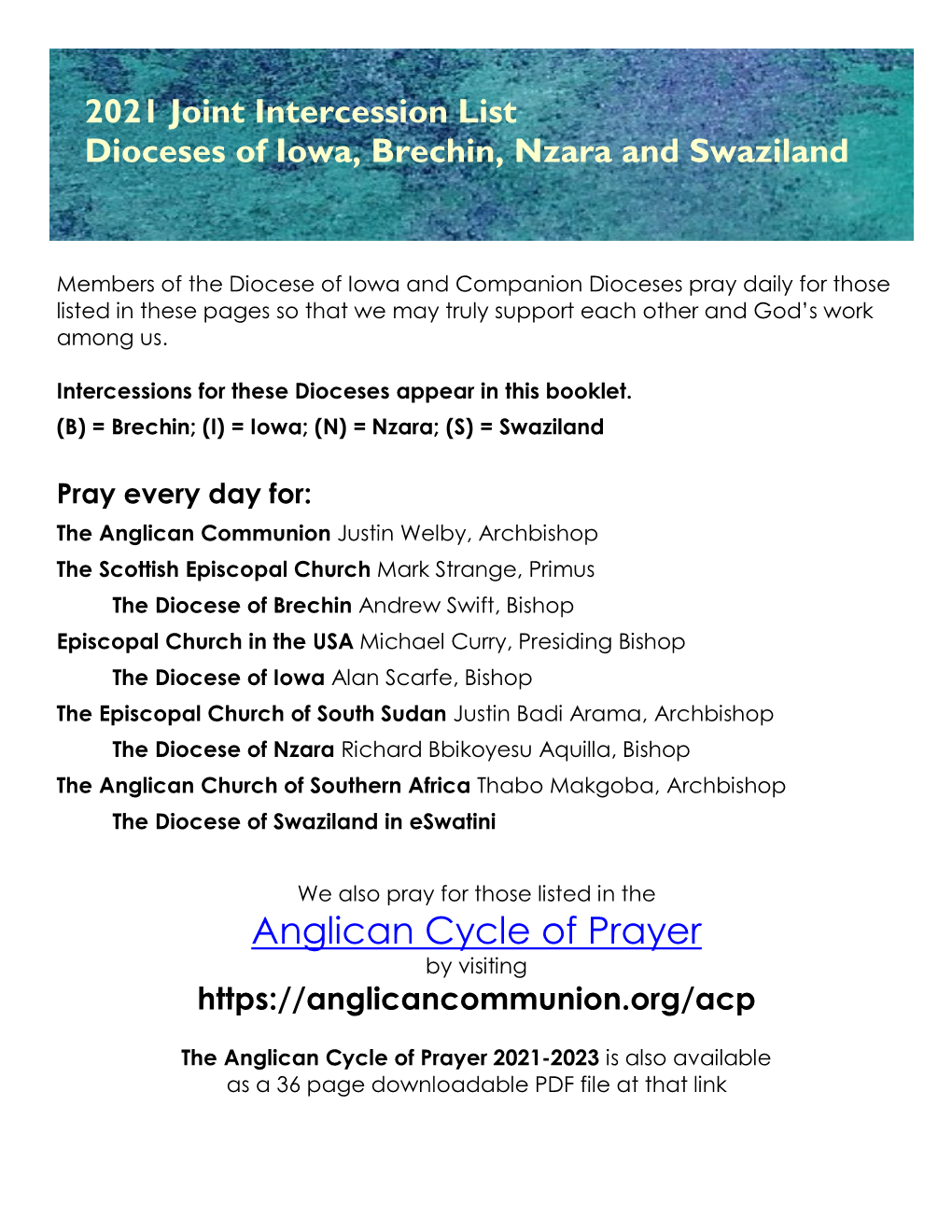 Anglican Cycle of Prayer by Visiting