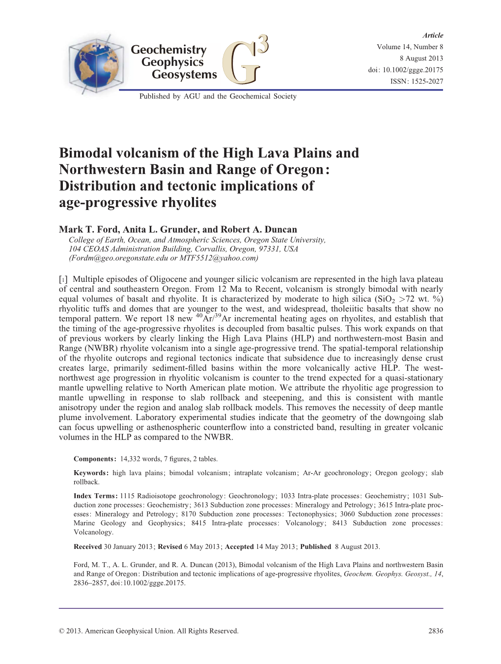 Bimodal Volcanism of the High Lava Plains and Northwestern Basin and Range of Oregon: Distribution and Tectonic Implications of Age-Progressive Rhyolites