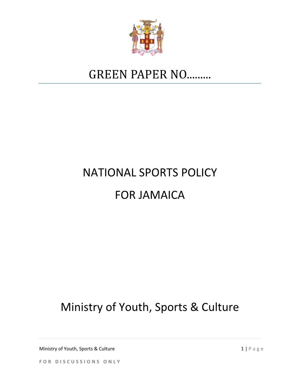 Green Paper No...National Sports Policy for Jamaica