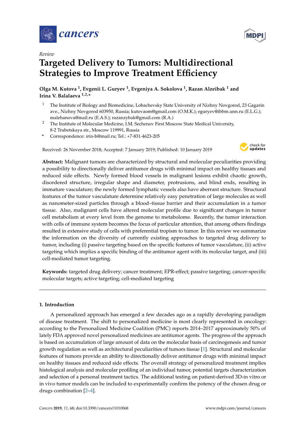 Targeted Delivery to Tumors: Multidirectional Strategies to Improve Treatment Efﬁciency