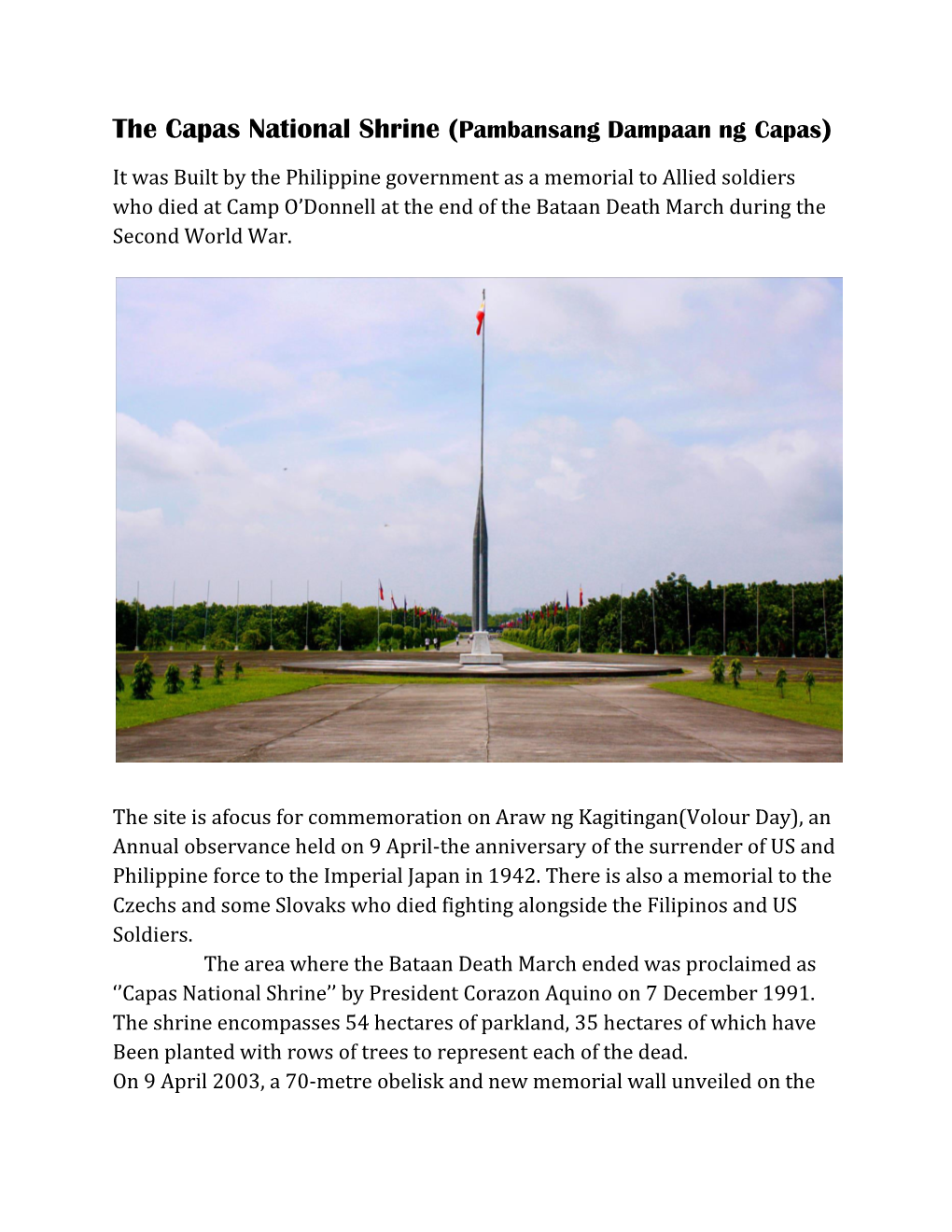 The Capas National Shrine (Pambansang Dampaan Ng Capas)