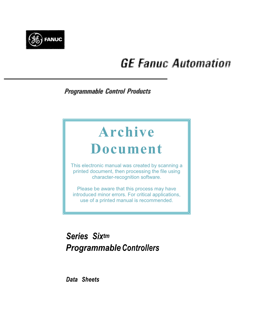 Series Six PLC Datasheets Manual, GEK-25367E