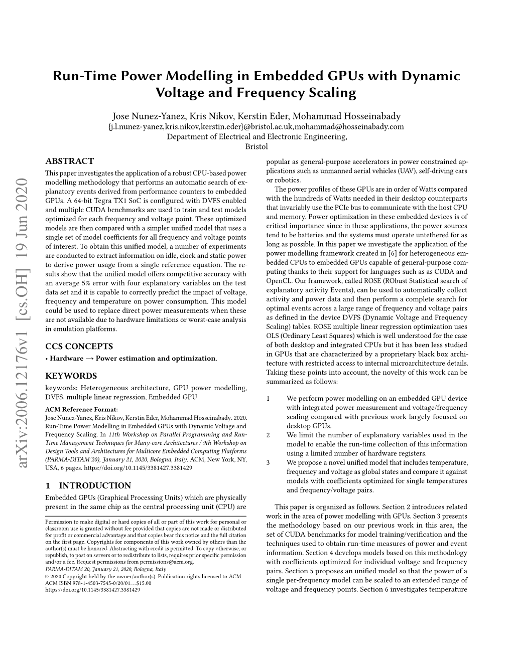 Run-Time Power Modelling in Embedded Gpus with Dynamic Voltage and Frequency Scaling