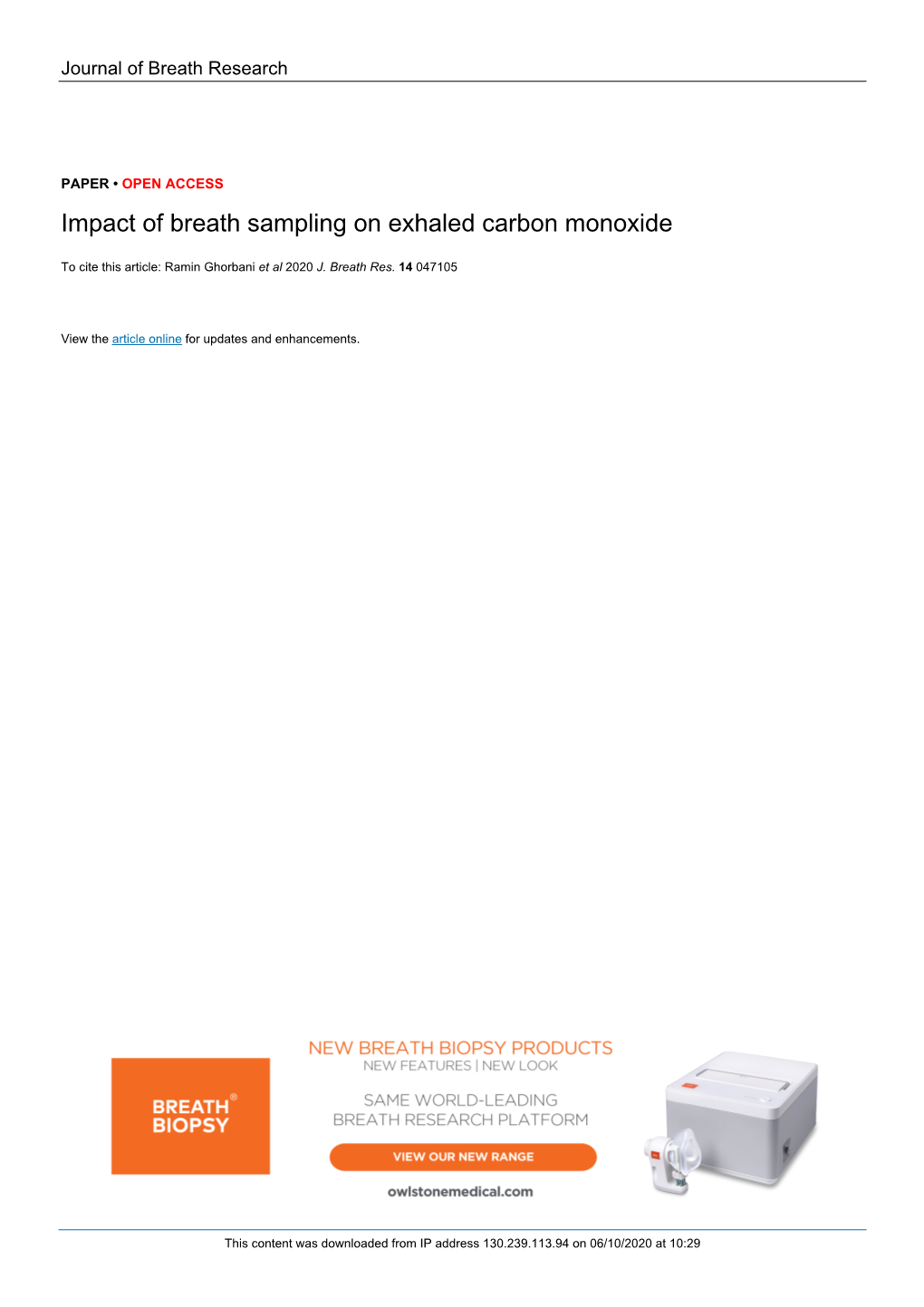 Impact of Breath Sampling on Exhaled Carbon Monoxide