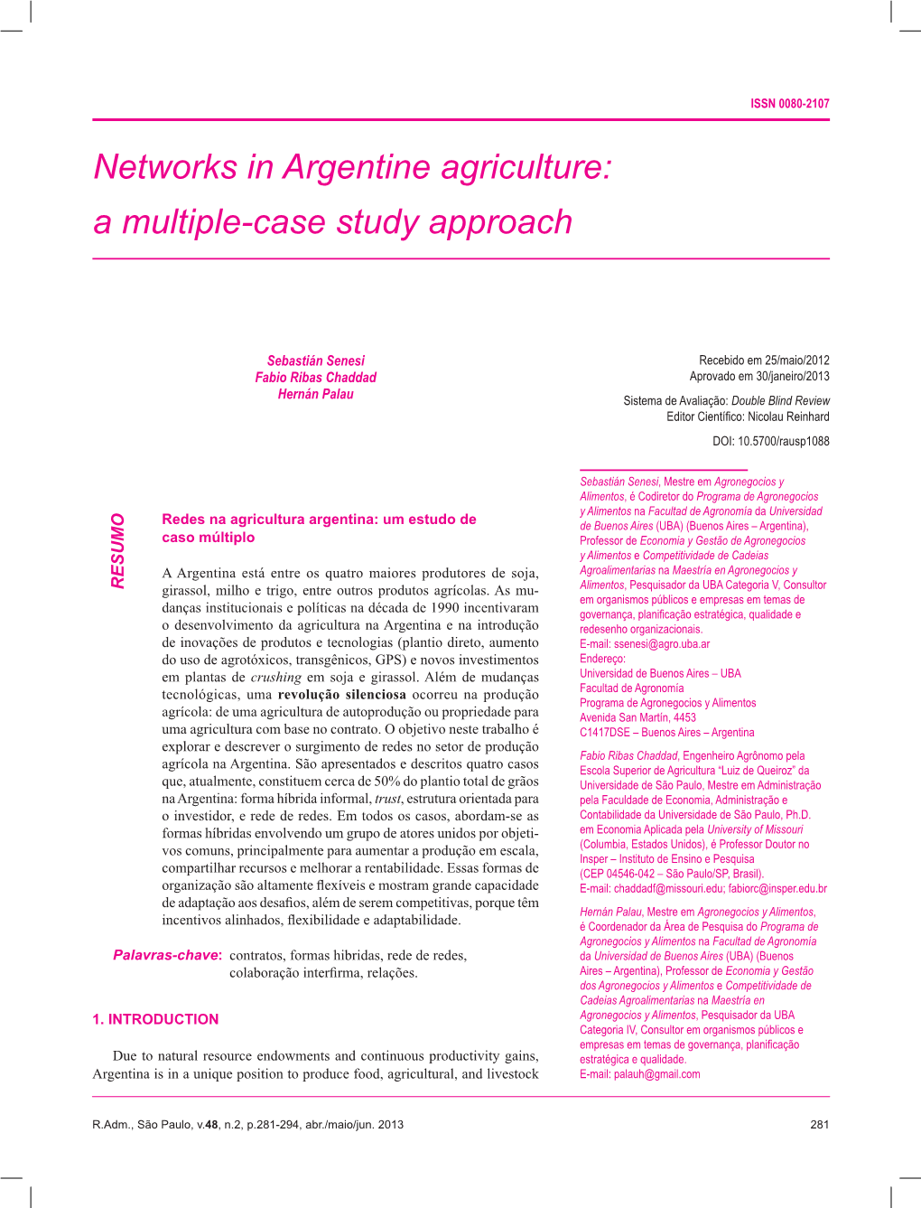 Networks in Argentine Agriculture: a Multiple-Case Study Approach