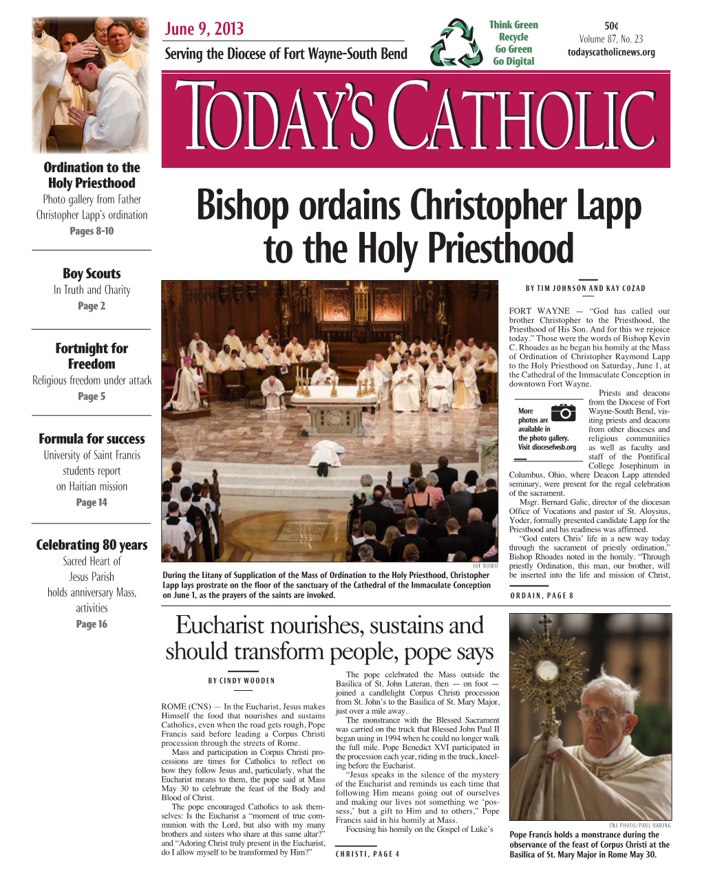 Bishop Ordains Christopher Lapp to the Holy Priesthood